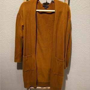 100% cashmere Women's Open-Front Mustard Long Cardigan Sweater Duster